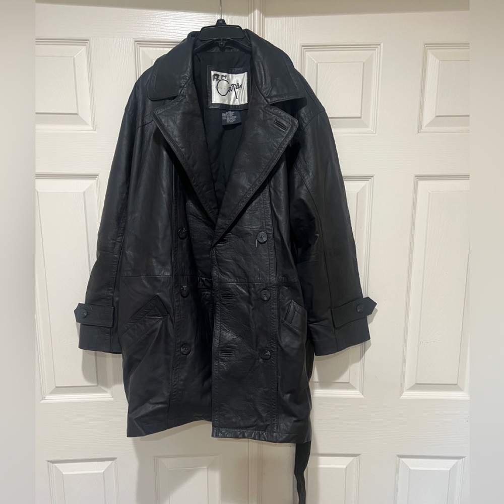 Women’s Goat Nappa leather Black‎ belted jacket Classic Coat Winter Holiday l